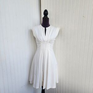 Lyn Devon Women's White Cap Sleeve Pleat Textured Dress Black Back Zip Lined 4